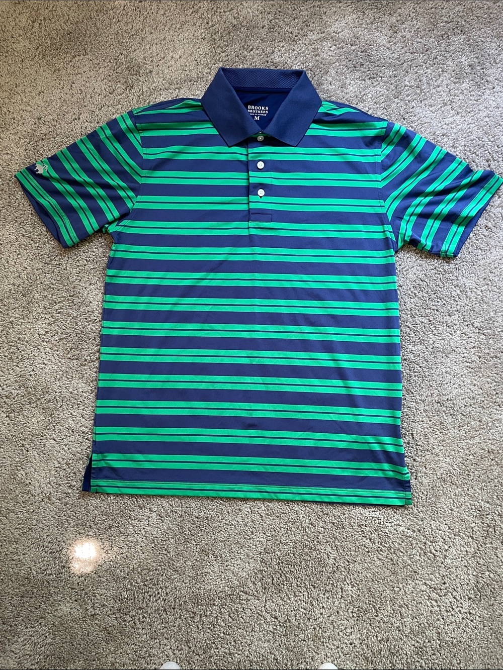 Men’s Medium Brooks Brothers Navy & Green Striped Polo Shirt M